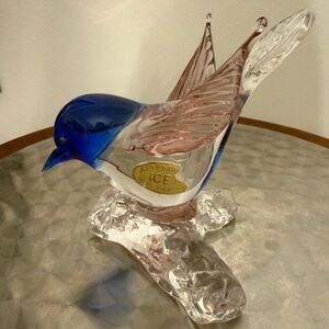 Vintage Icet Arte Murano perched blue and pink bird